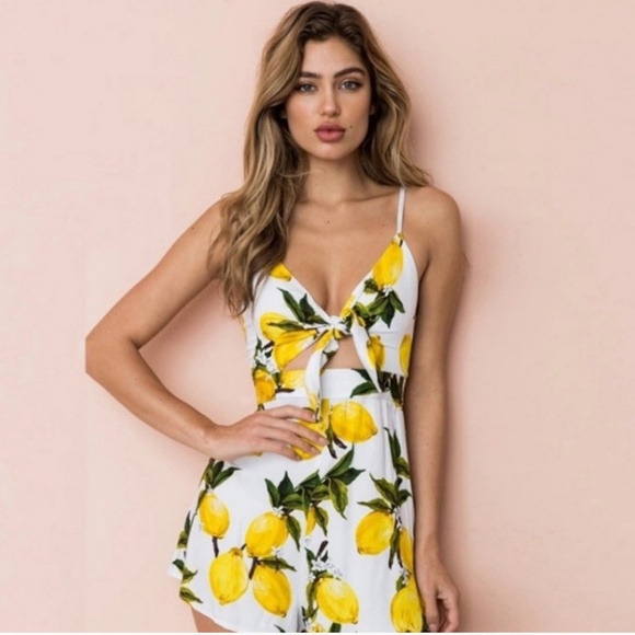 Dresses & Skirts - LAST CHANCE NEW Lemon Print Romper White Tie